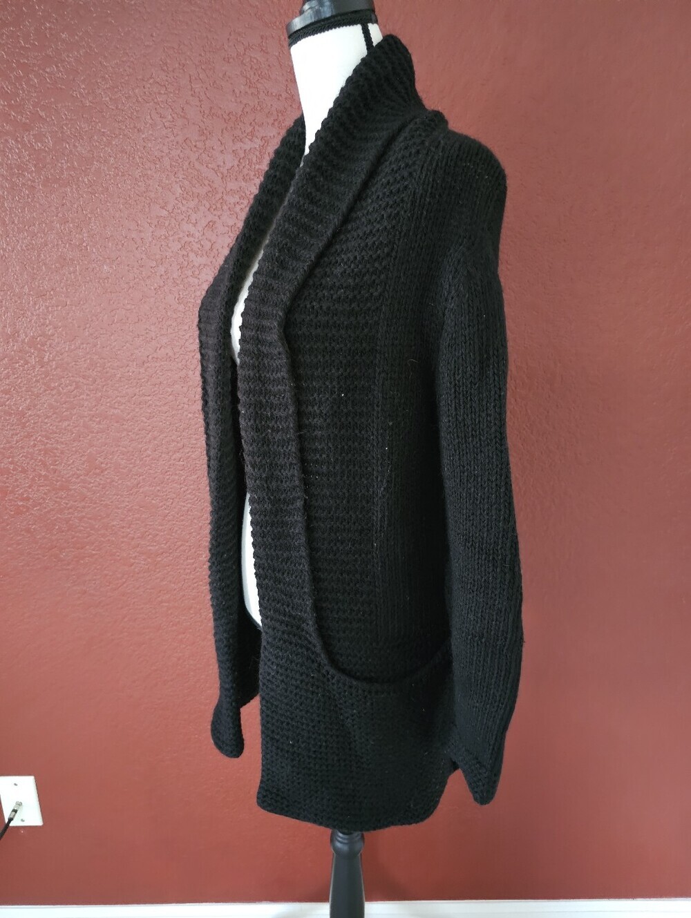 Open-Front Black Pocket Cardigan Sweater - Picture 3 of 8